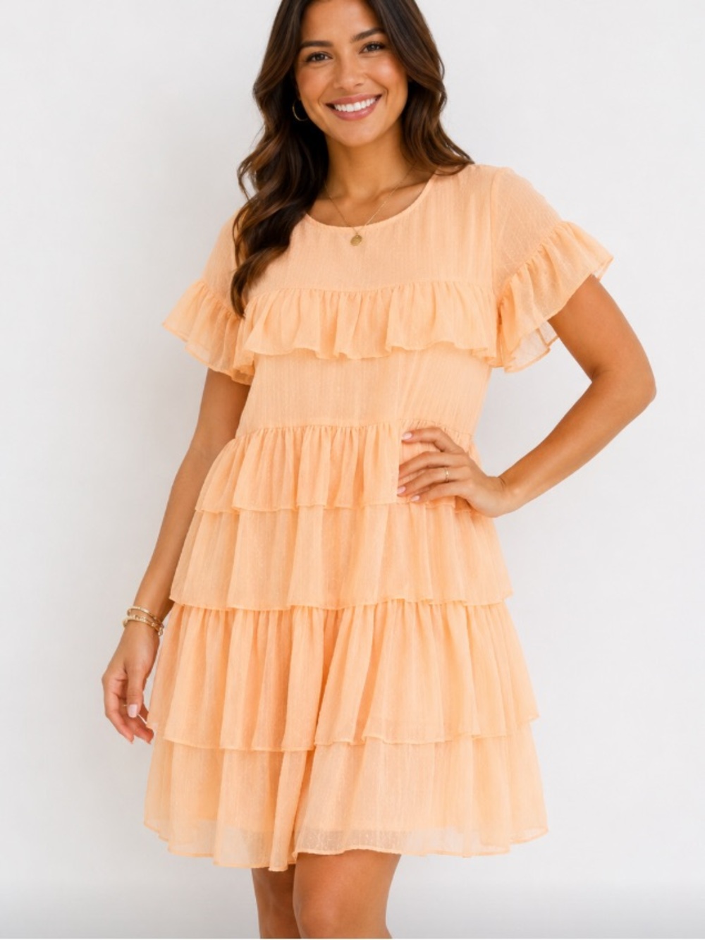 AX Fore Peach Ruffle Tiered Dress Womens Size L Large